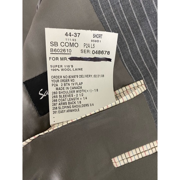 Men Samuelsohn Super 110s wool pinstripe 2-button lined blazer sportcoat, 44S - Picture 7 of 7